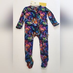 NWT Bums & Roses Easy Tiger Zip Bamboo Baby Footie Pajamas Pjs Soft 0-3 Months